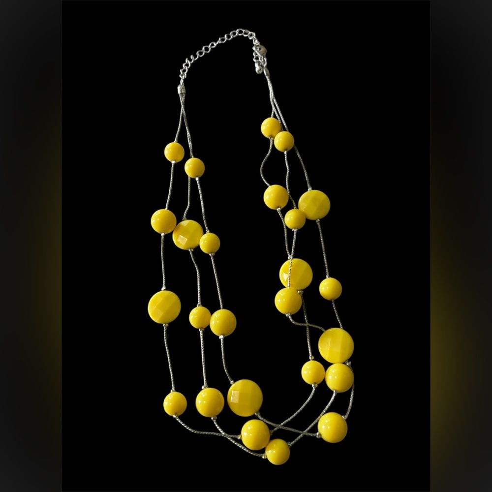 3 Strand Yellow Beaded Wire 16" Necklace - Vintage